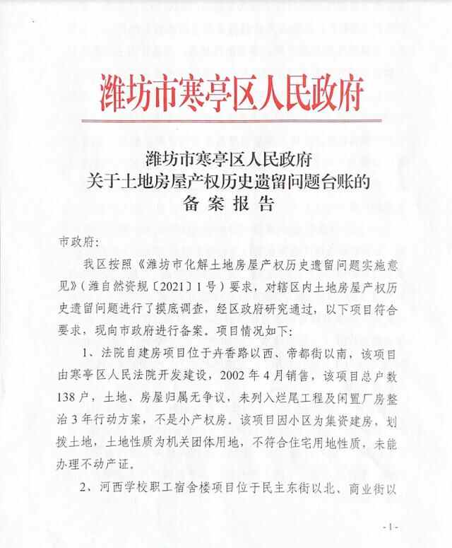 **宣！潍坊将解决一大批问题小区的产权问题！（附名单）
