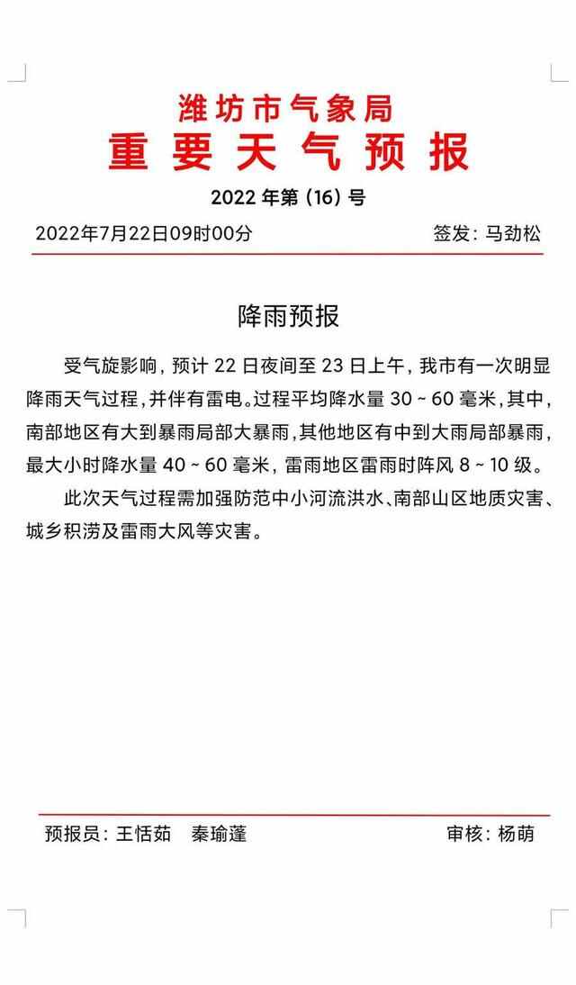 潍坊气象｜中雨、大雨、暴雨，潍坊将现明显降雨过程，需注意防范