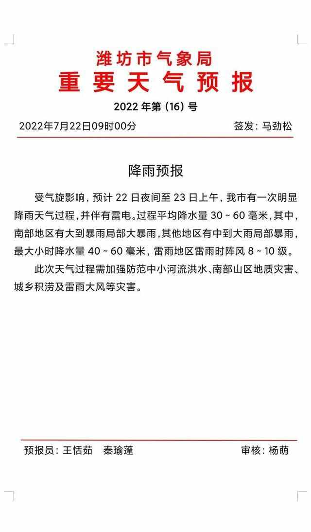 潍坊气象｜中雨、大雨、暴雨，潍坊将现明显降雨过程，需注意防范