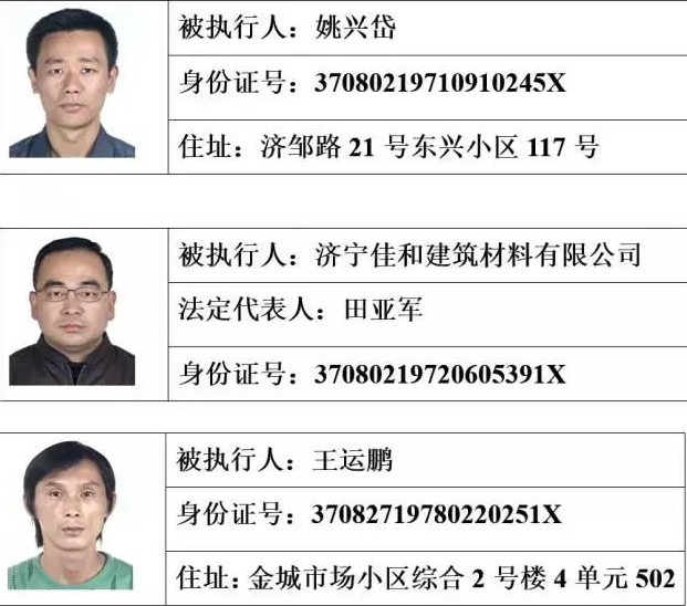 济宁任城人民**发布22名老赖住址+照片！