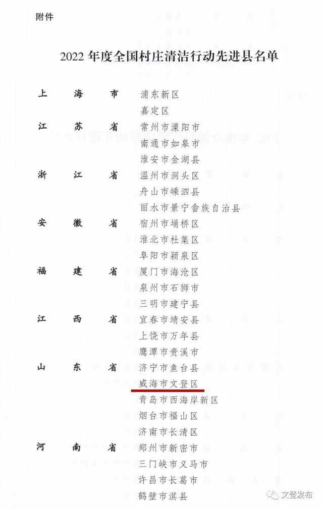 威海文登区获评全国村庄清洁行动先进县