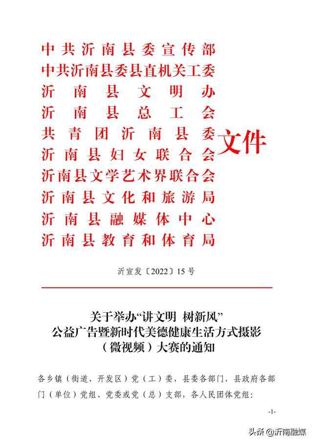 临沂市沂南县关于举办“讲文明 树新风”公益广告暨新时代美德健康生活方式摄影（微...