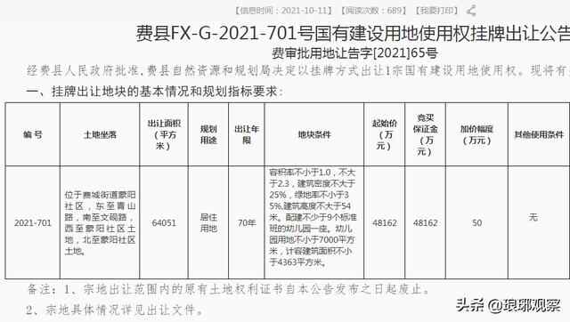 费县集中成交三宗土地，73万/亩、100万/亩、17万/亩