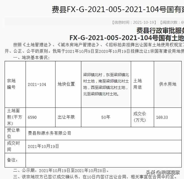 费县集中成交三宗土地，73万/亩、100万/亩、17万/亩