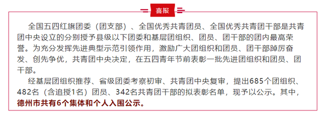德州6个集体和个人入围！全国表彰公示