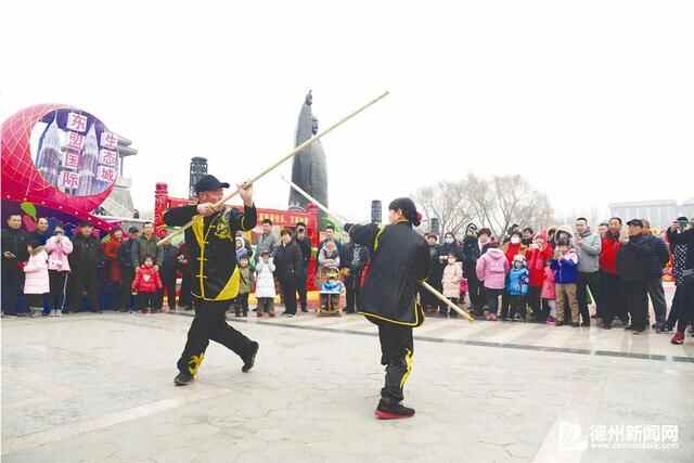 战鼓秧歌、梢头棍、特色美食 乐陵“非遗”亮相董子文化街