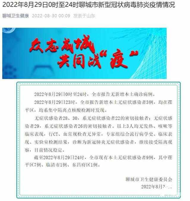 聊城市新增本土无症状感染者3例，均在茌平区