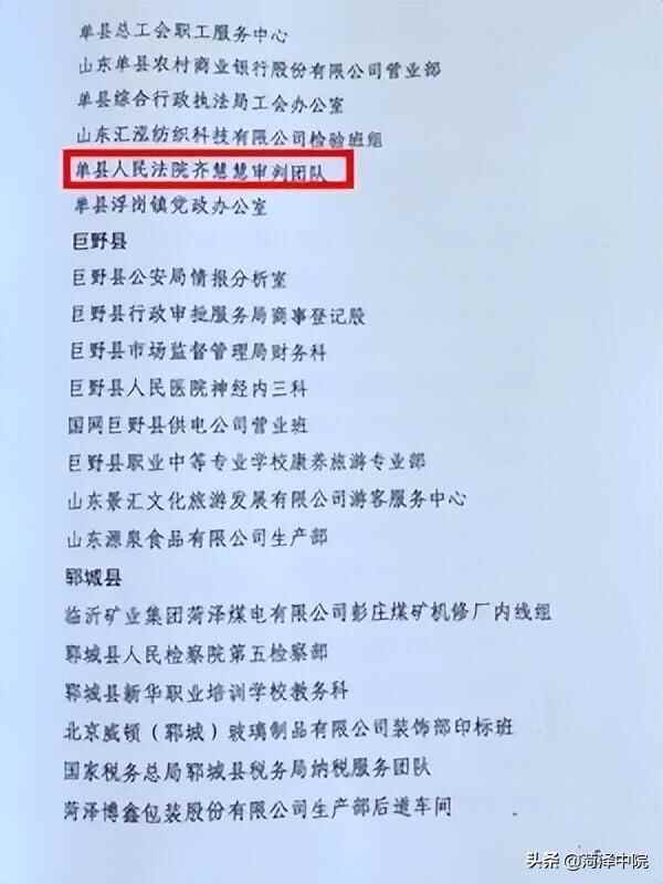 喜报！单县**齐慧慧审判团队荣获“菏泽市女职工建功立业标兵岗”荣誉称号！