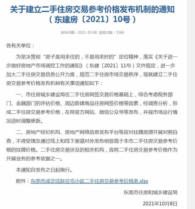 东莞首次发布二手住房交易参考价格